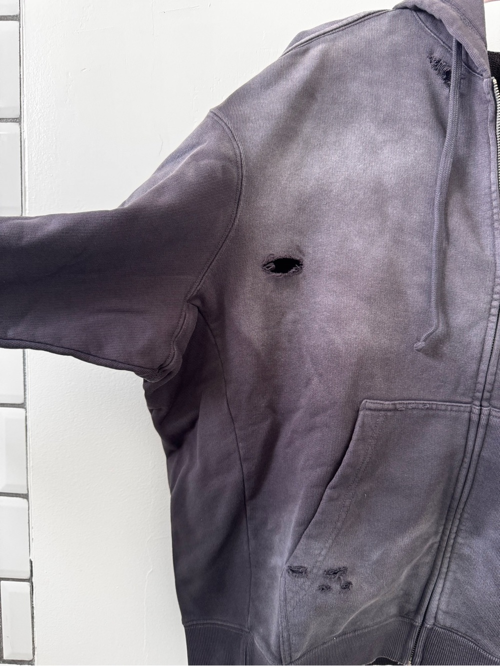 BTS Arirang tour merch. Intentionally Distressed Zip-Up Hoodie - Charcoal Gray - Picture 7 of 13